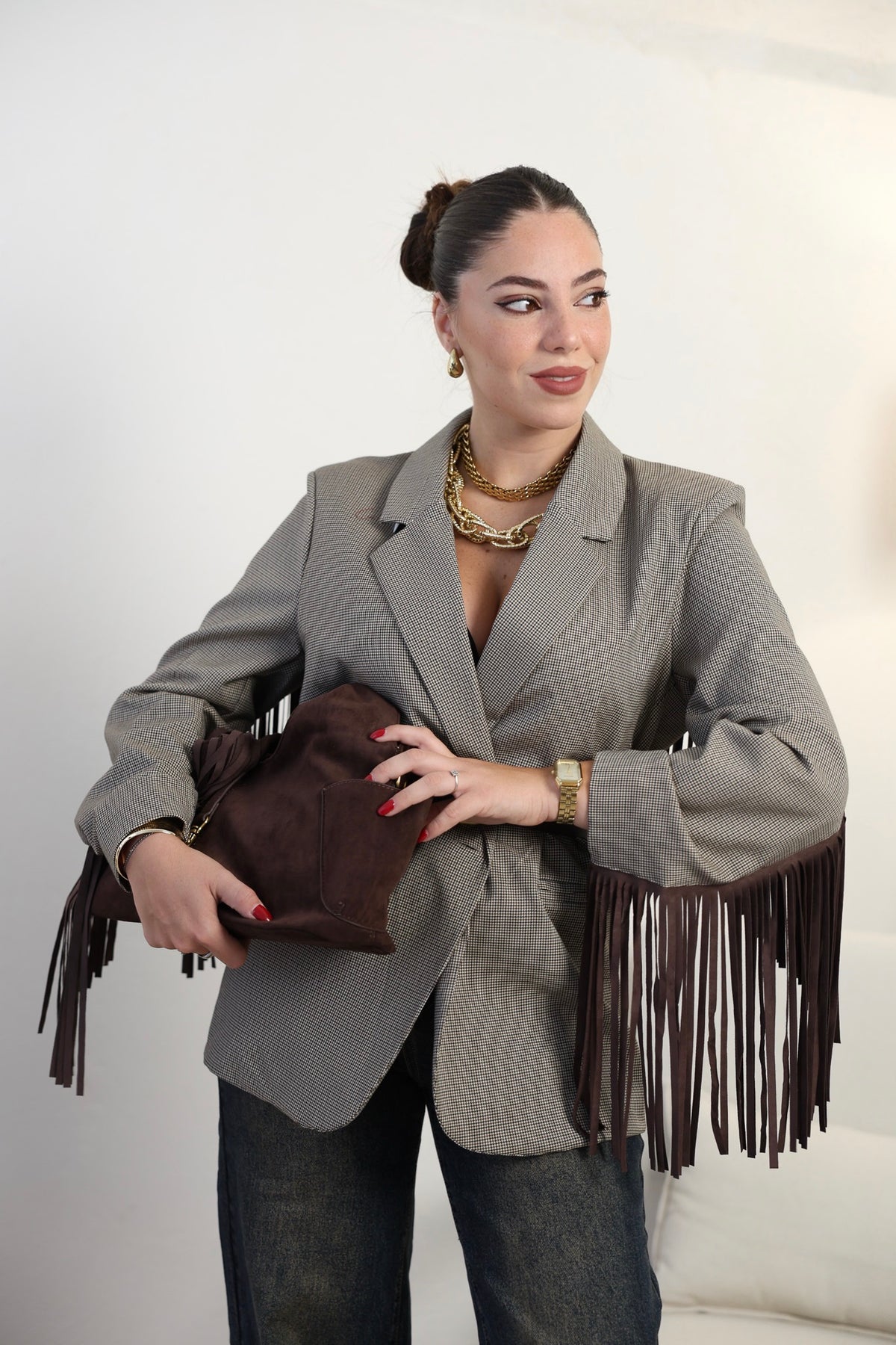 Blazer frange cuoio