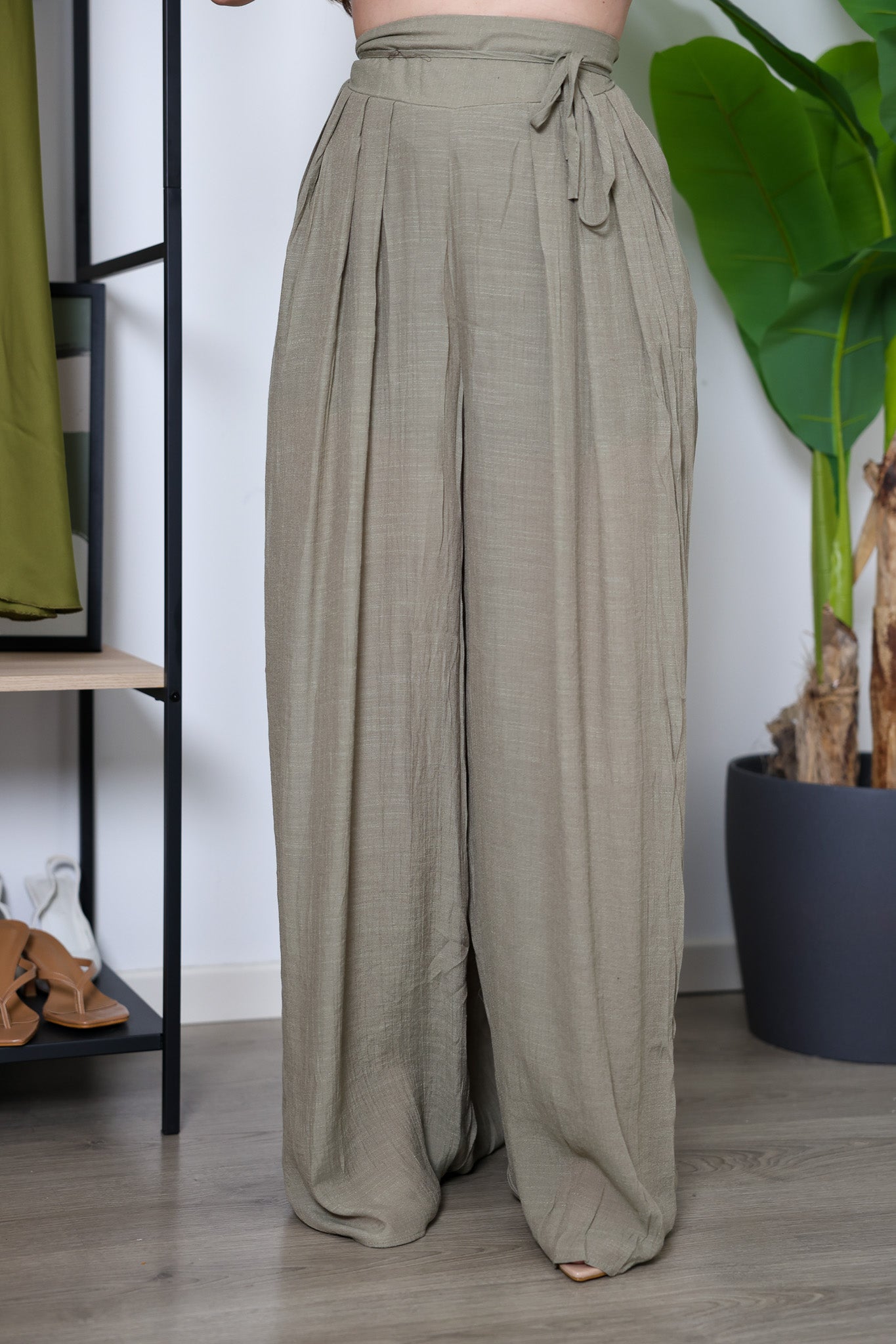 Pantalone lino oliva