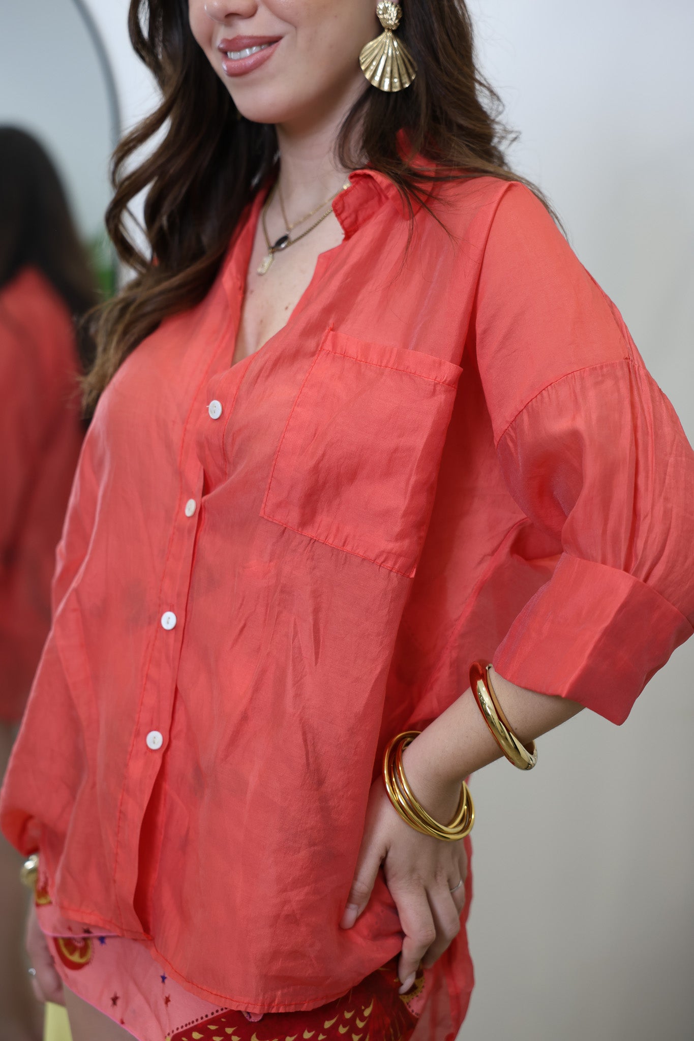 Camicia velata corallo