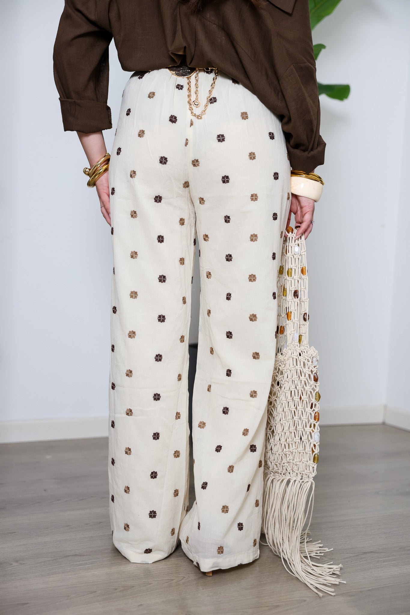Pantalone fiorellini marroni