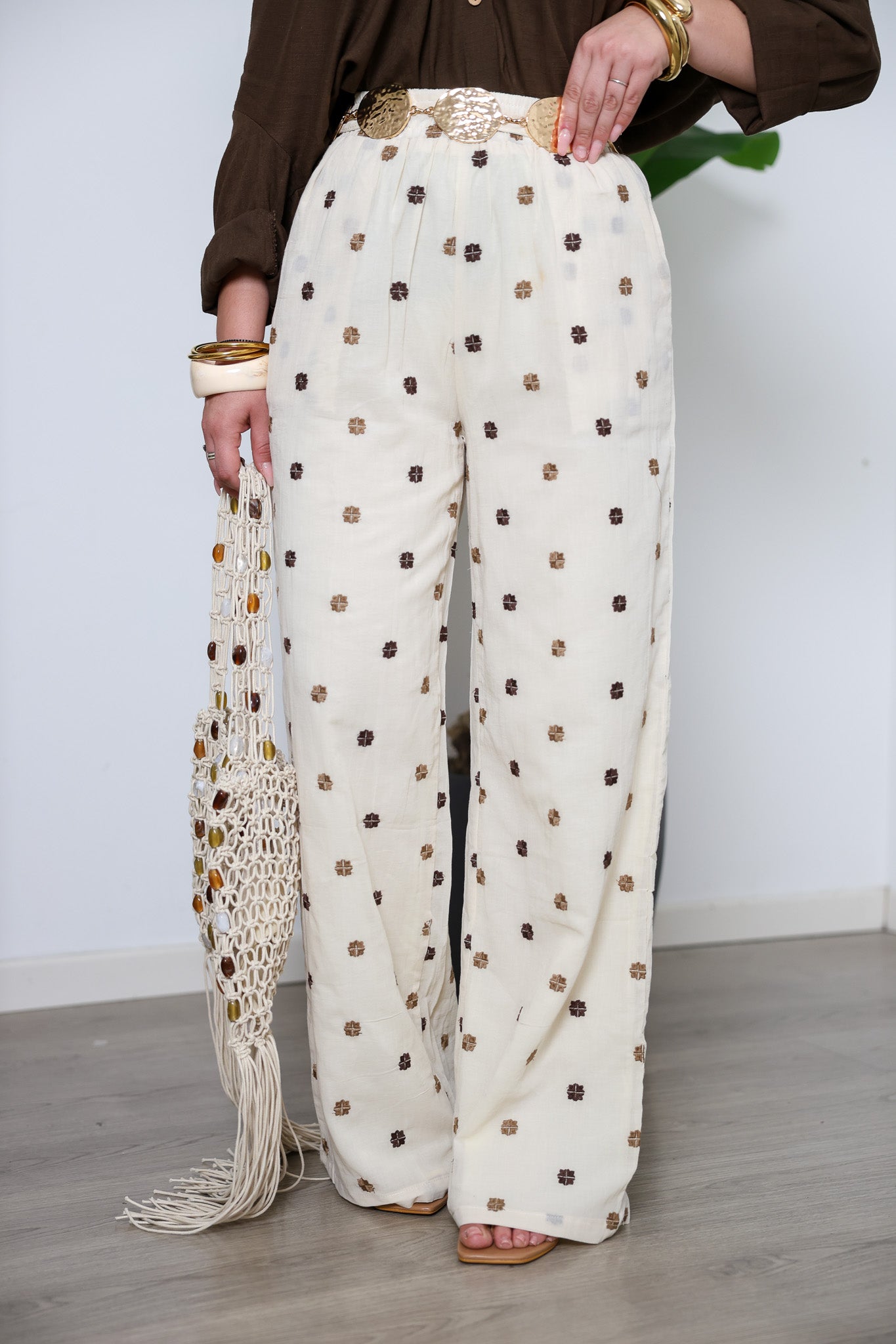 Pantalone fiorellini marroni