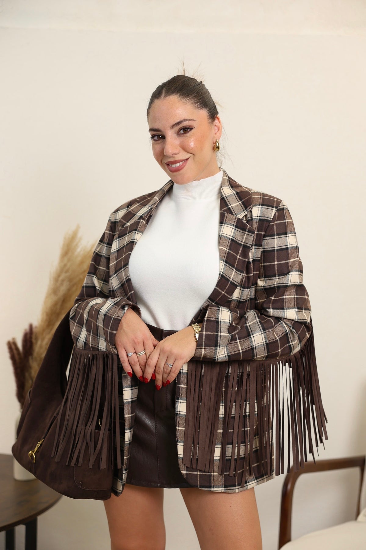 Blazer frange cuoio