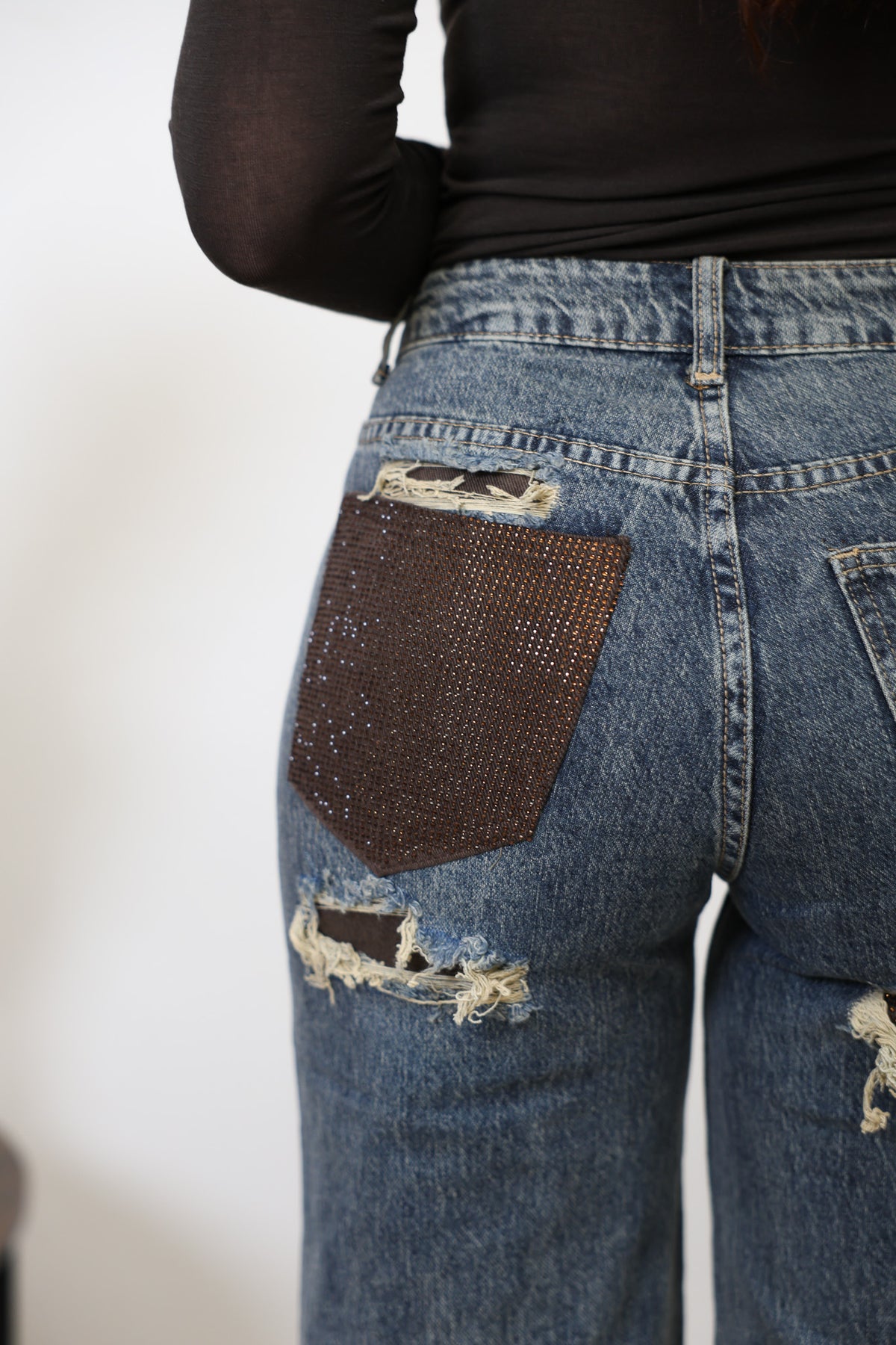 Jeans tasca strass