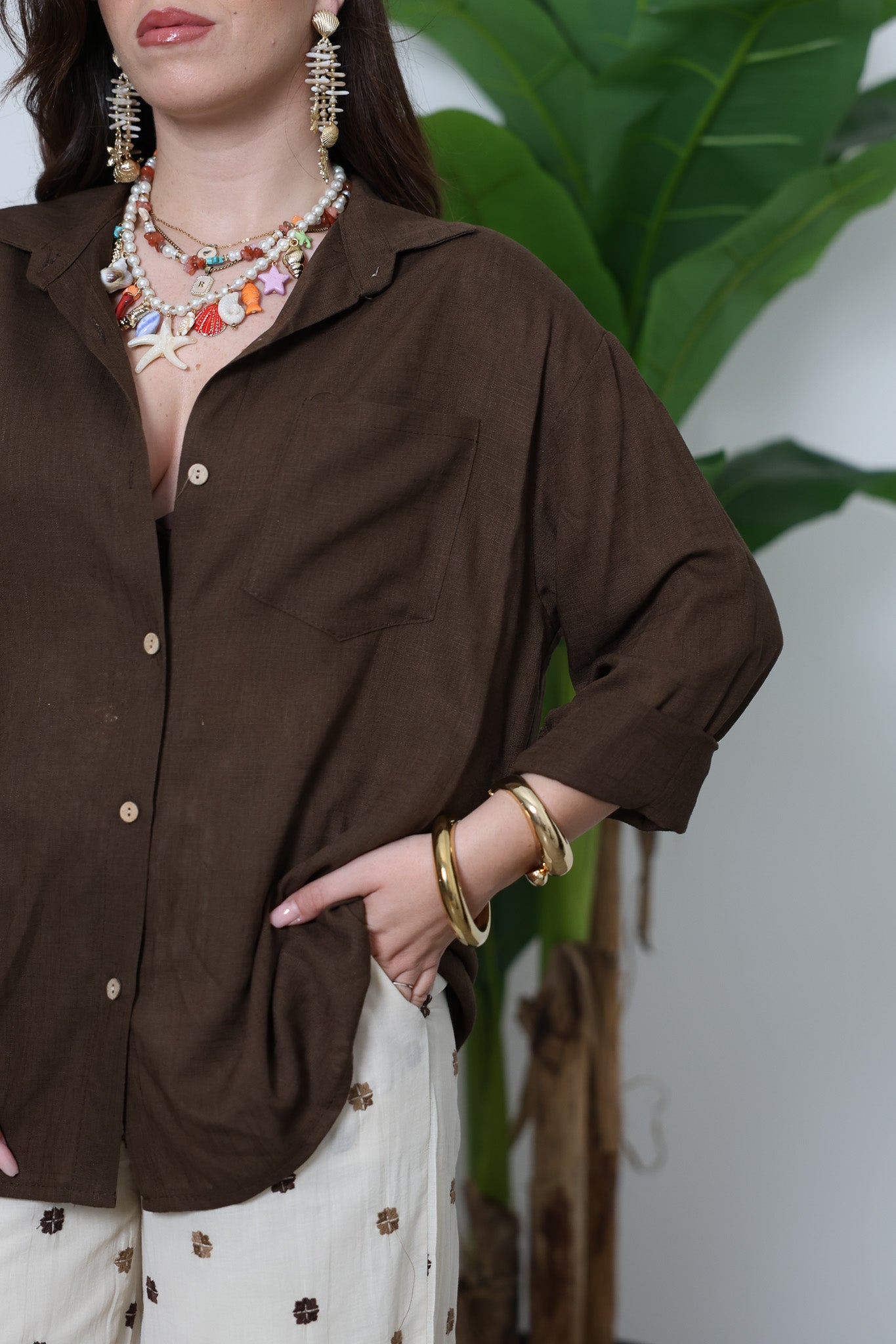 Camicia lino marrone