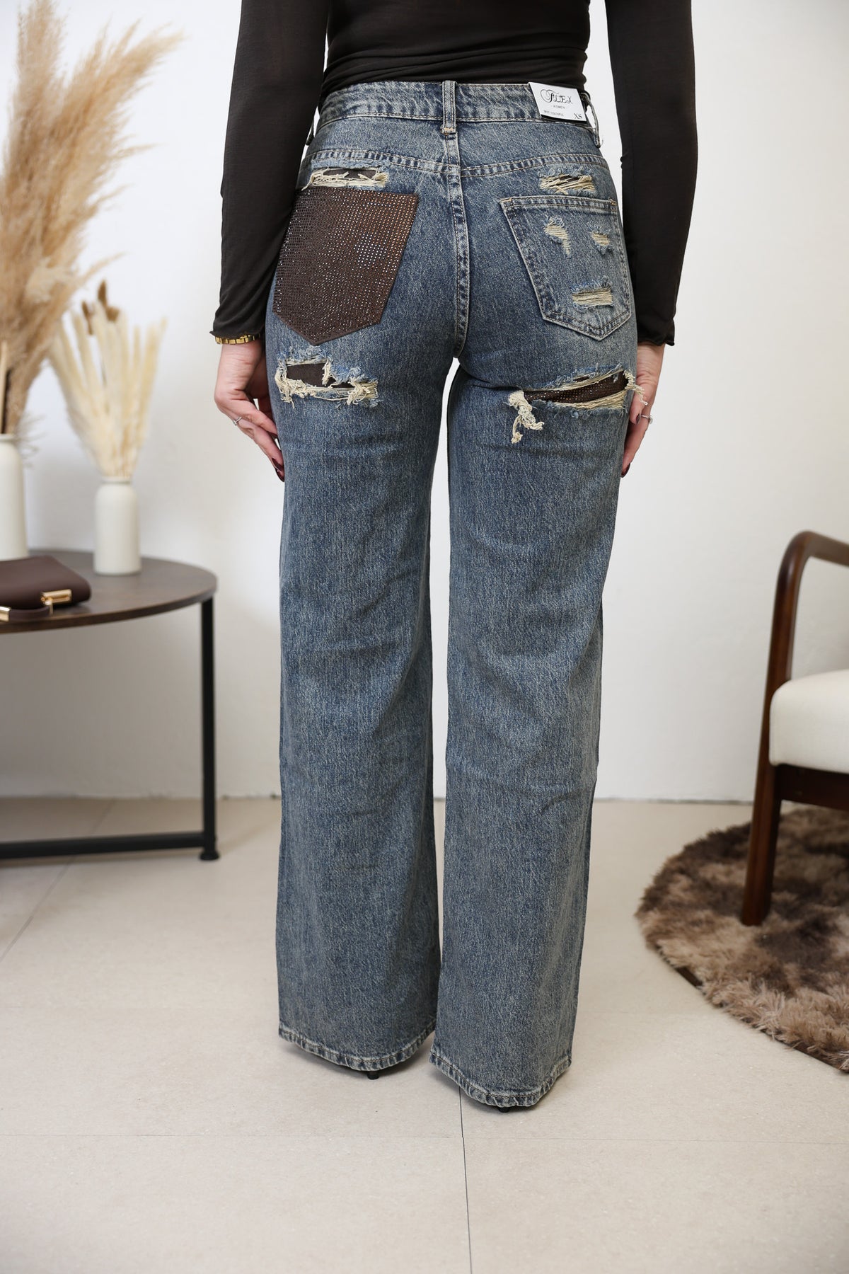 Jeans tasca strass
