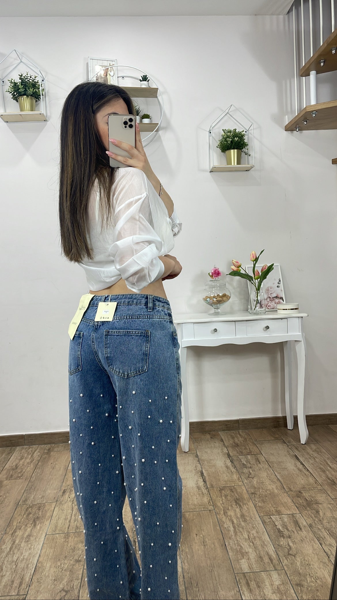 Jeans palazzo perle