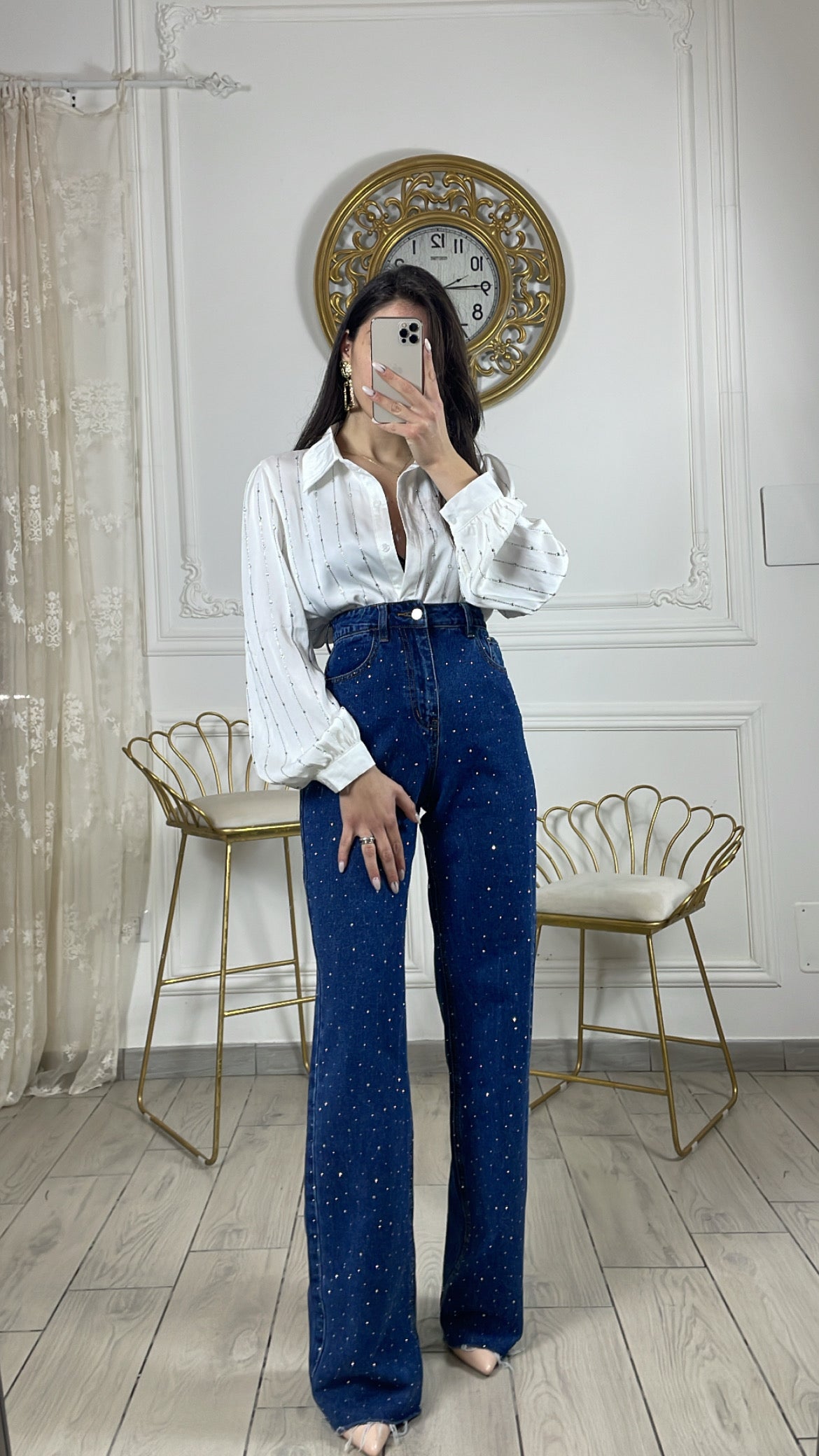 Jeans palazzo strass